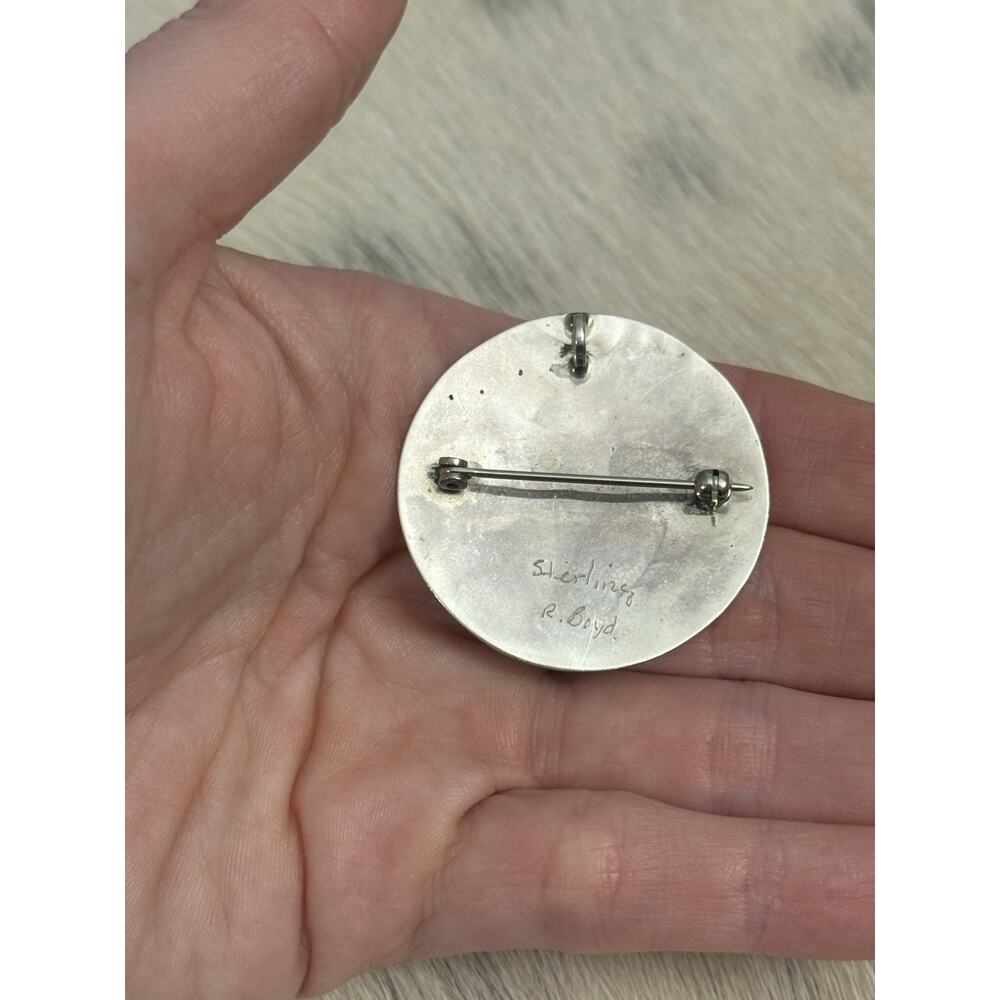Native American Sterling Silver BOYD Turquoise Coral Opal HummingBird Pendant - Picture 7 of 10